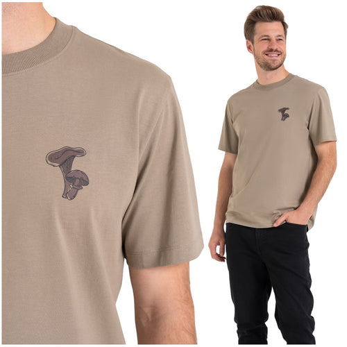 Męski t-shirt bawełniany z nadrukiem grzybów – regular fit