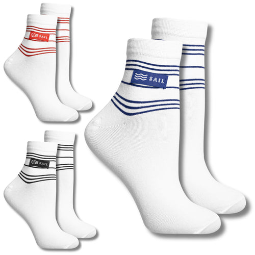 Skarpetki damskie „sailor style” – 3-pak – bawełna – naszywka sail