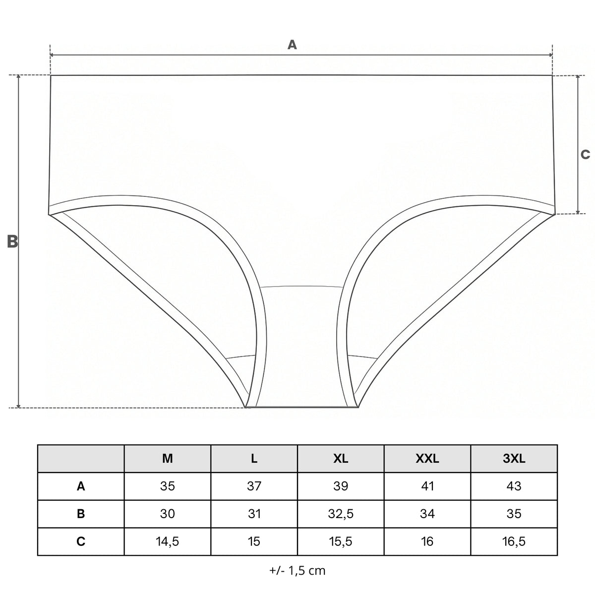 Tabela rozmiarów — Figi damskie bawełniane maxi bikini z koronką i kokardką