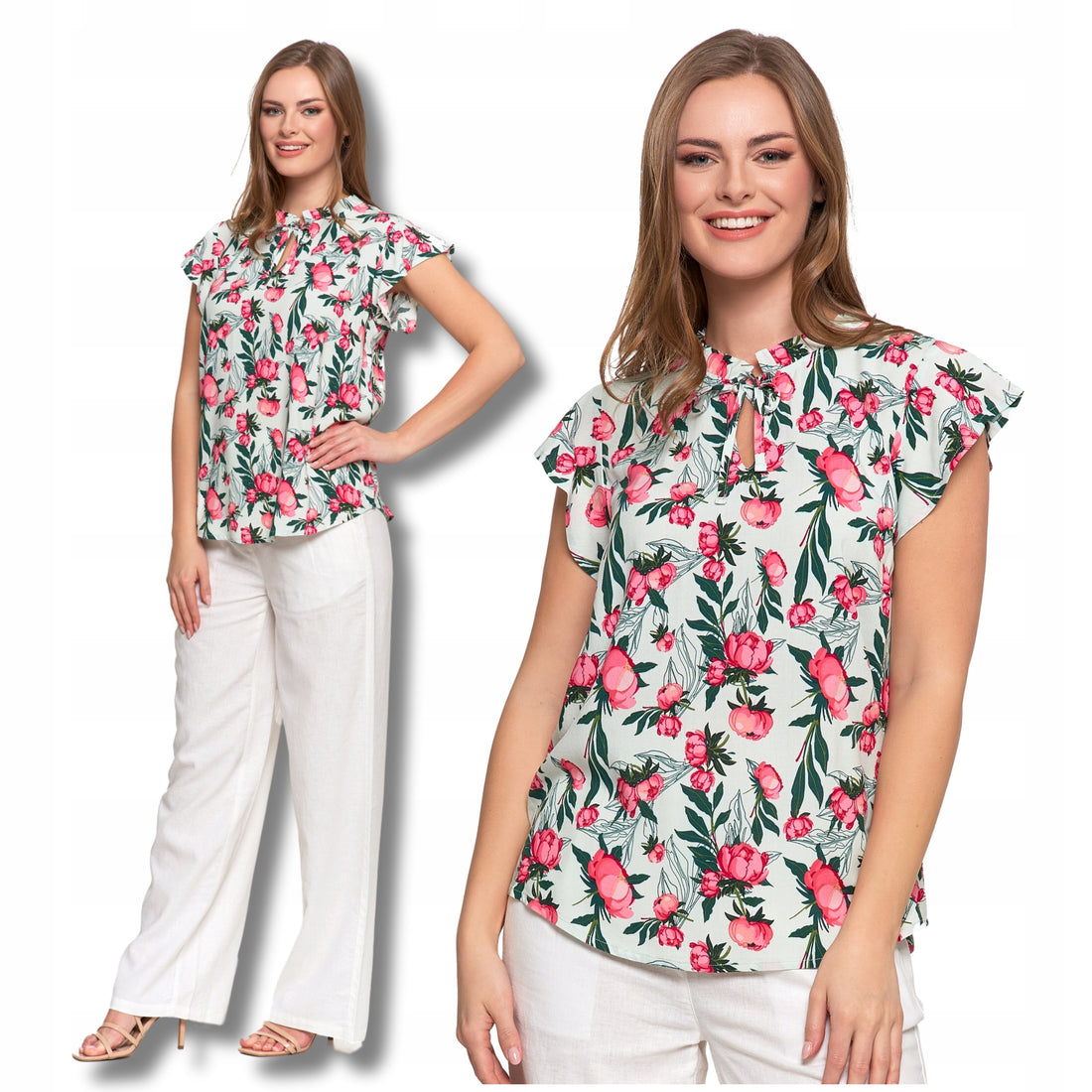 Elegancka bluzka damska w groszki z krótkim rękawem lekka