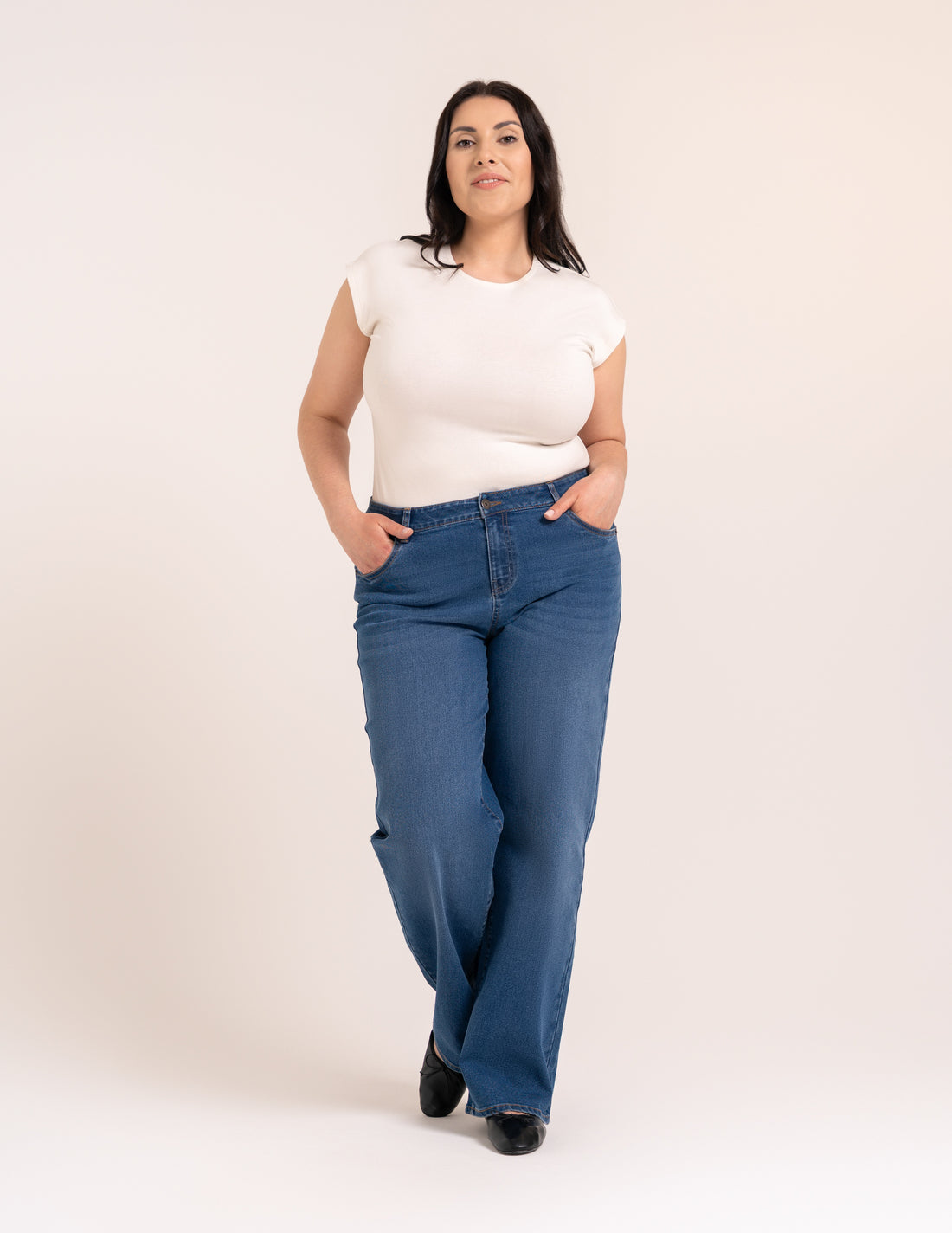 Damskie jeansy wide leg z wysokim stanem i efektem push-up