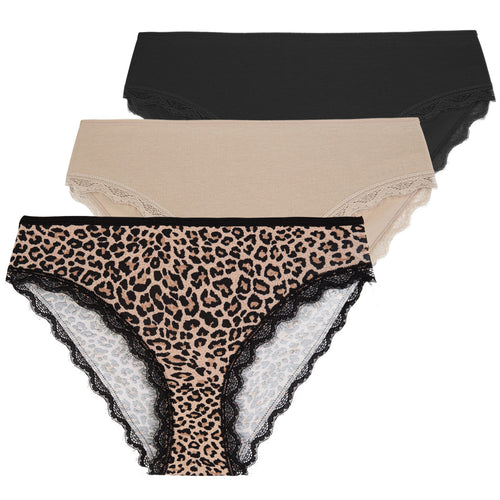Figi damskie eleganckie kobiece majtki bikini w panterkę 3-par