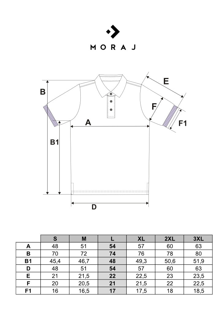 Tabela rozmiarów — Elegancki t-shirt koszulka polo polówka z krótkim rękawem