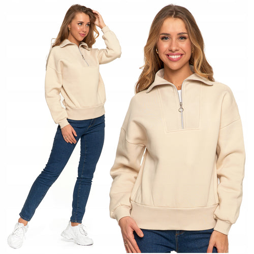 Elegancka bluza damska dresowa ze stójką i zamkiem ocieplana