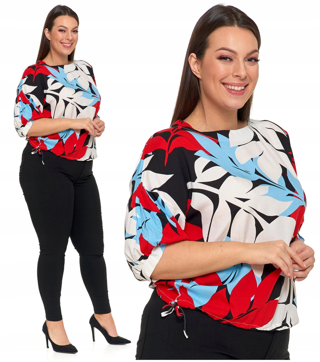 Bluzka damska wzorzysta luźna oversize rękaw 3/4 wiskoza