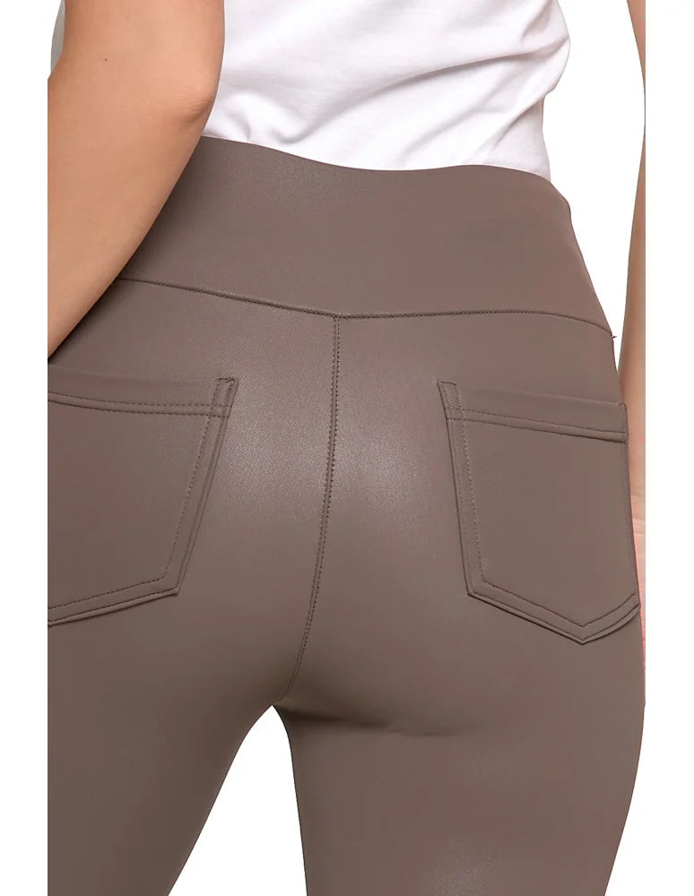 Eleganckie legginsy damskie getry w stylu skórzanym wysoki stan