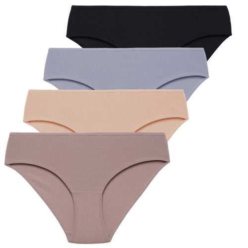 Majtki damskie figi bikini bawełniane gładkie 4-pak