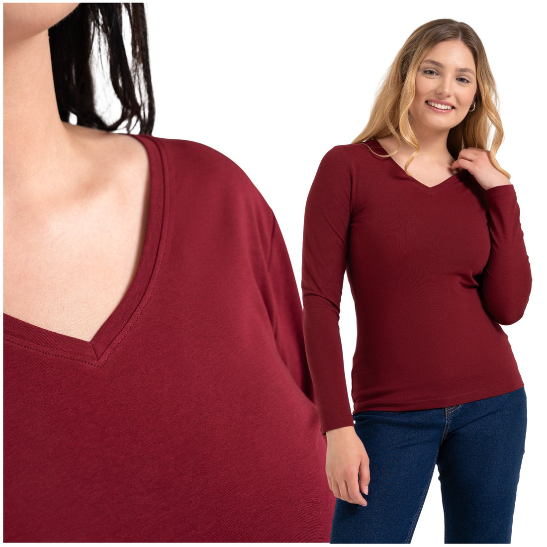 Bluzka damska longsleeve bawełna slim basic dopasowana