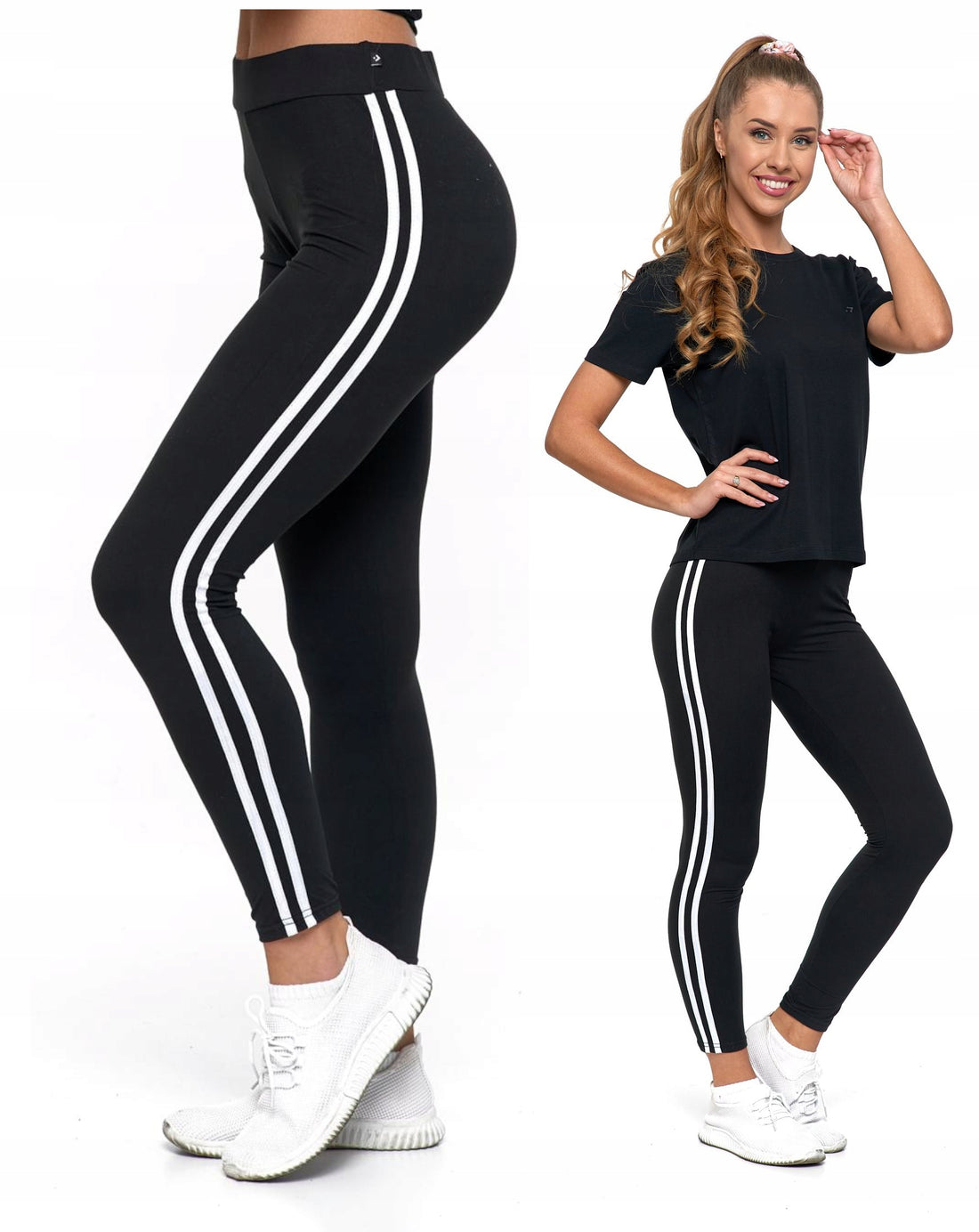 Legginsy z lampasem wysoki stan kryjące miękkie wygodne