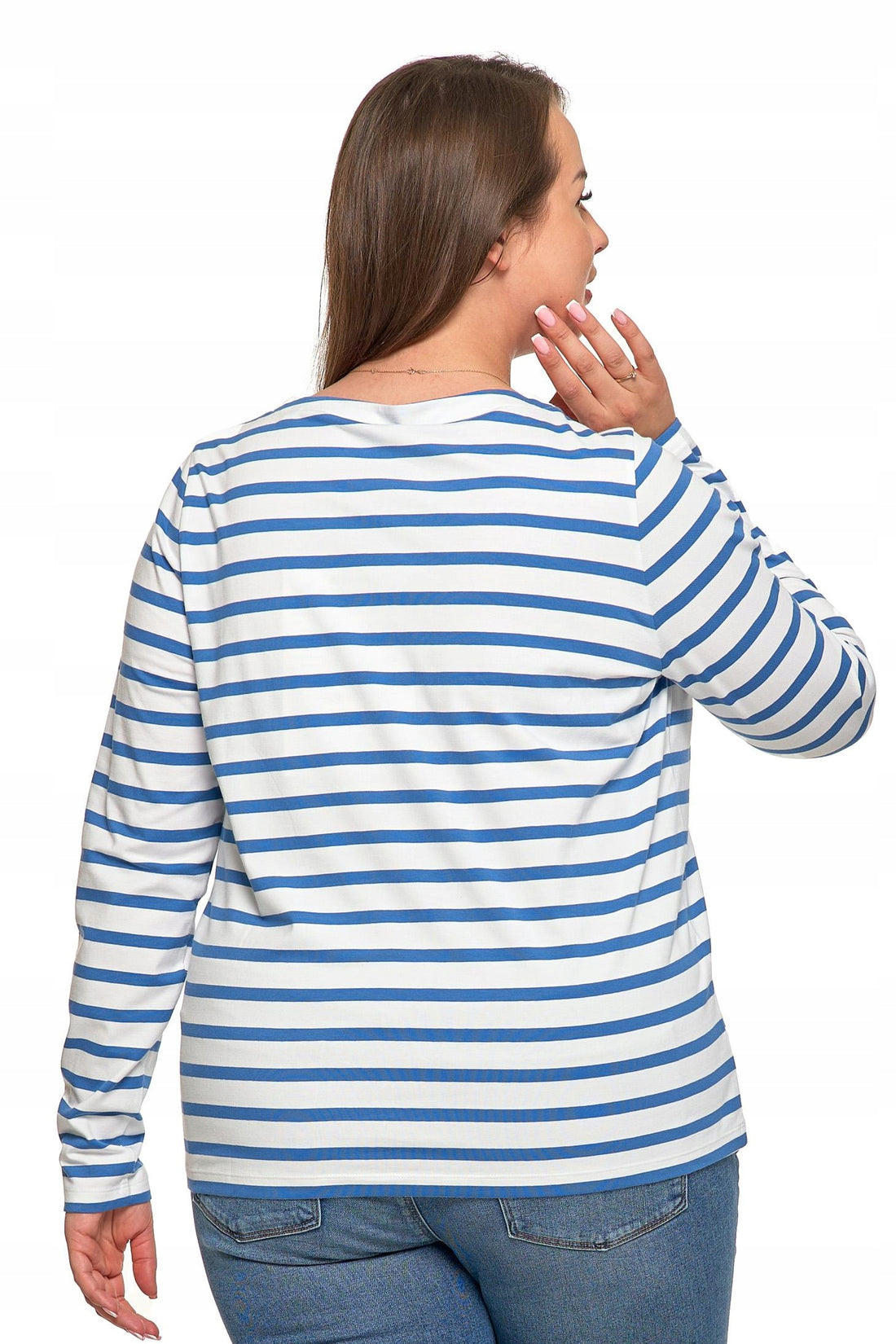 Bluzka damska w paski koszulka t-shirt na długi rękaw bawełniany