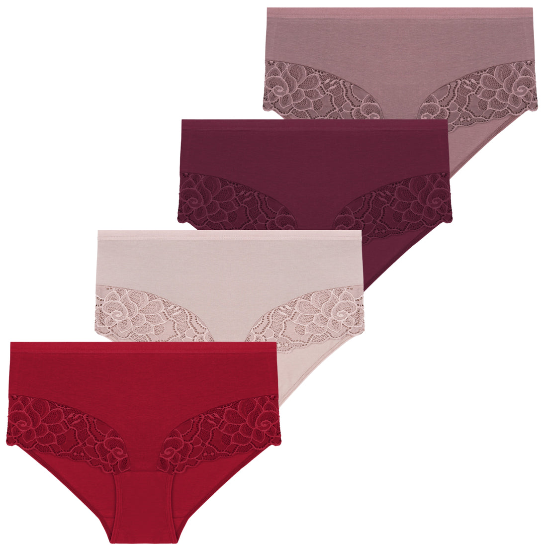 Majtki damskie maxi bikini – 4-pak – wyższy stan – koronka kwiatowa