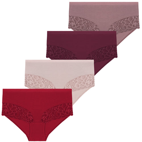 Majtki damskie maxi bikini – 4-pak – wyższy stan – koronka kwiatowa