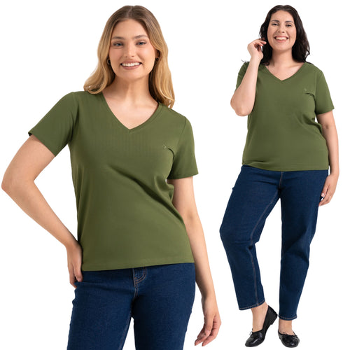 Damski t-shirt z dekoltem v bawełna czesana premium line