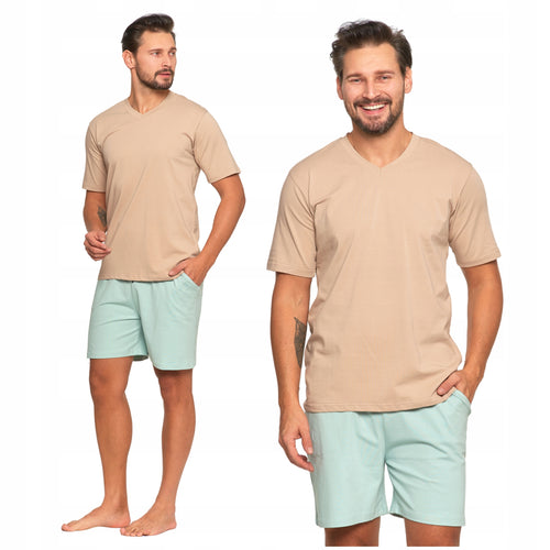 Piżama męska dwuczęściowa t-shirt z krótkim rękawem szorty gładka