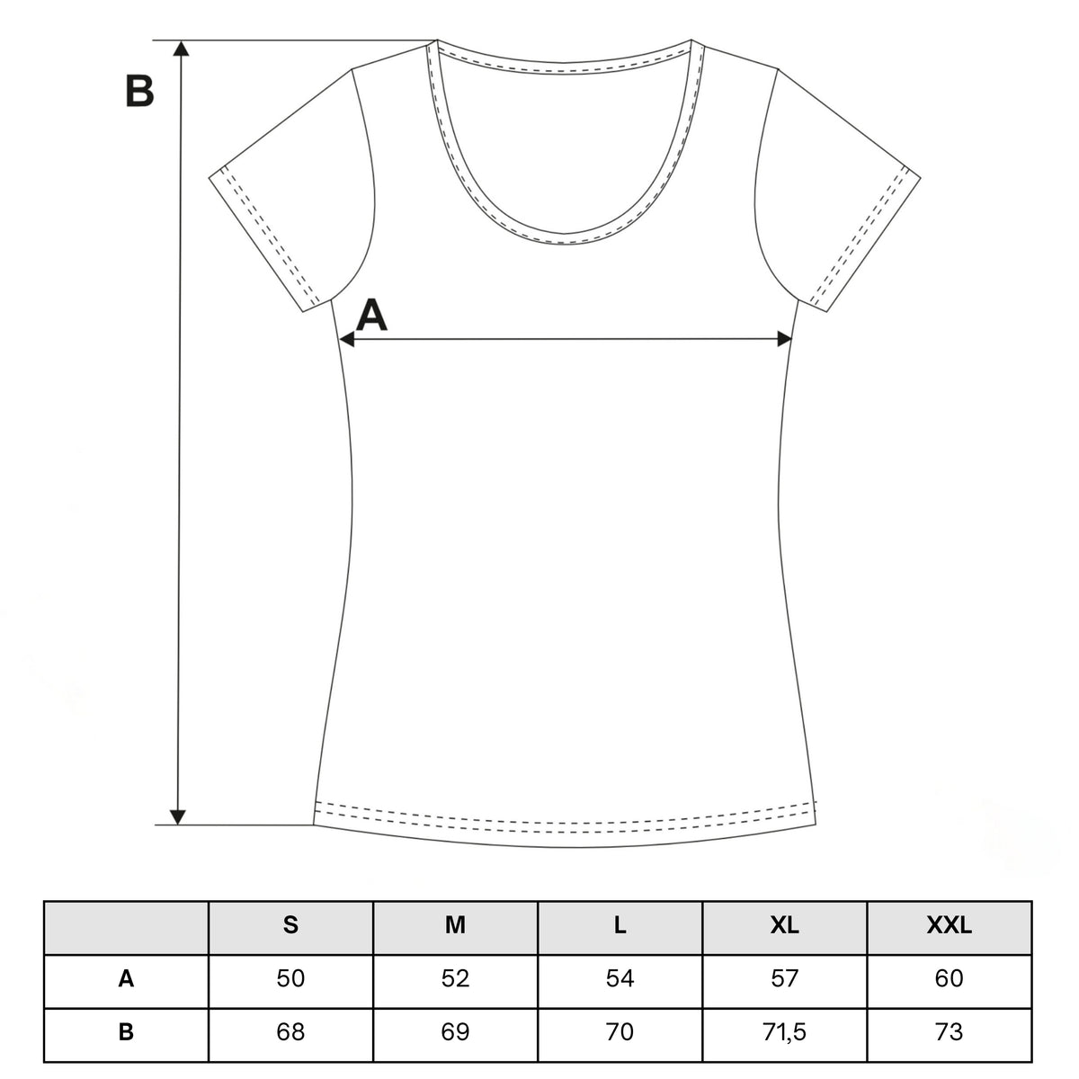 Tabela rozmiarów — T-shirt damski z krótkim rękawem bez szwów bocznych luźna koszulka