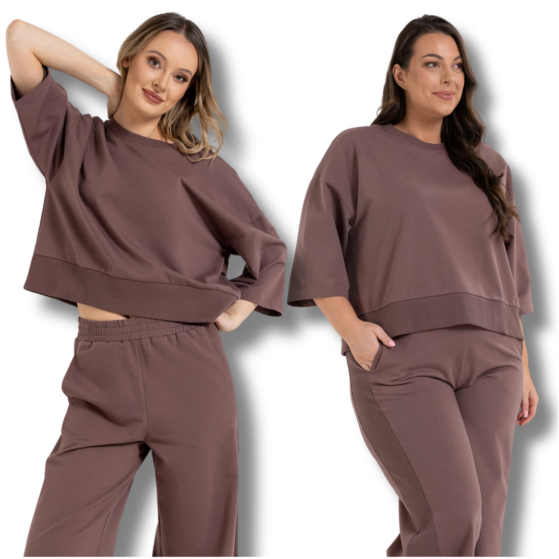 Luźna bluza damska dresowa gładka rękaw 3/4 oversize modna