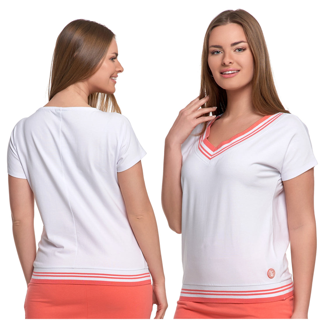 Bluzka damska koszulka bawełniana t-shirt dekolt v krótki rękaw