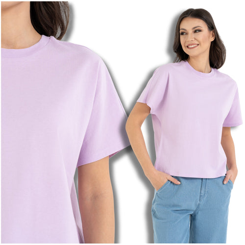 Luźna bluzka damska t-shirt z krótkim rękawem gładka koszulka
