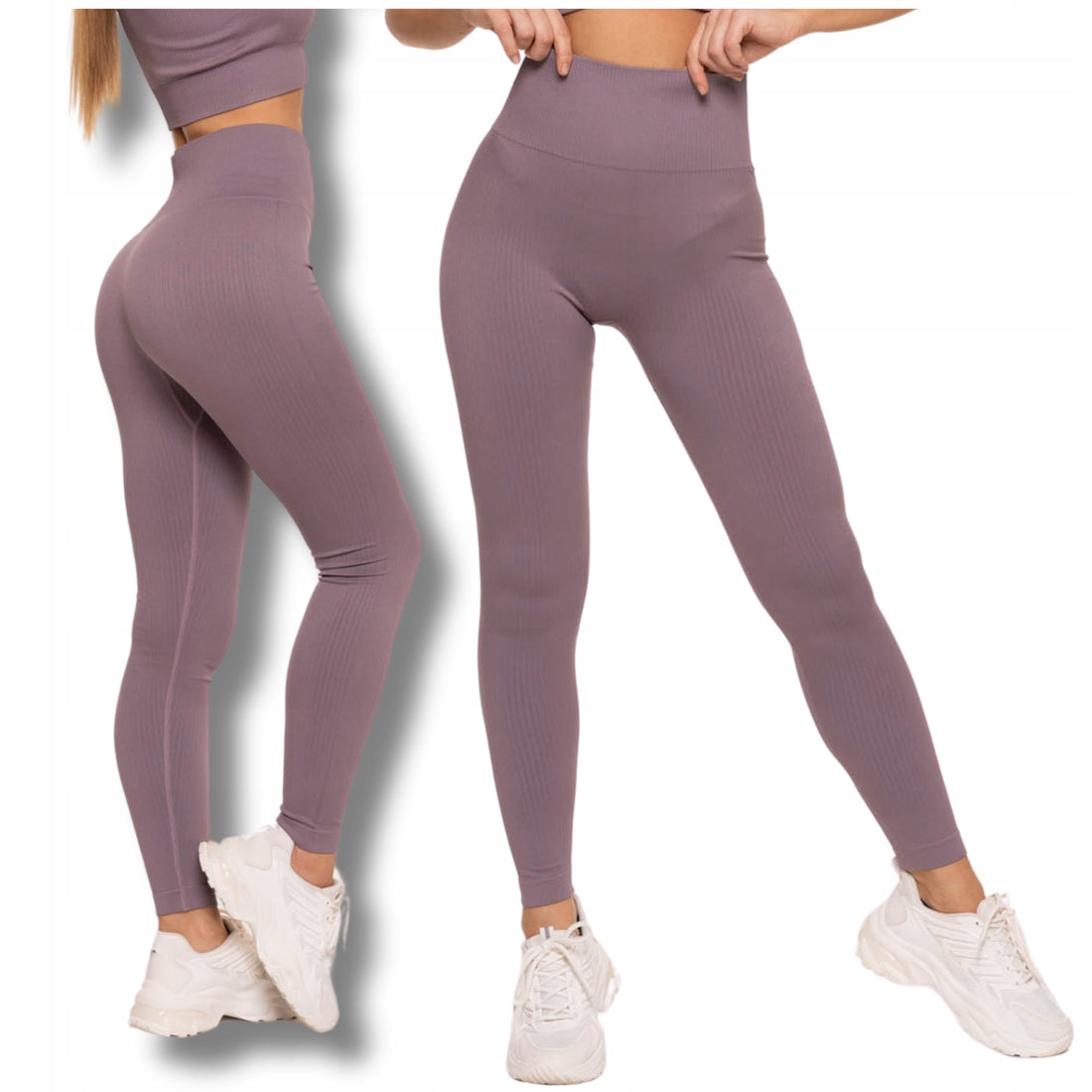 Legginsy damskie sportowe wysoki stan kryjące prążkowane wygodne