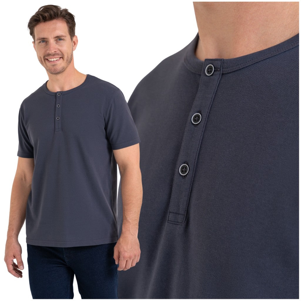 Męski t-shirt z dekoltem henley – krój regular fit
