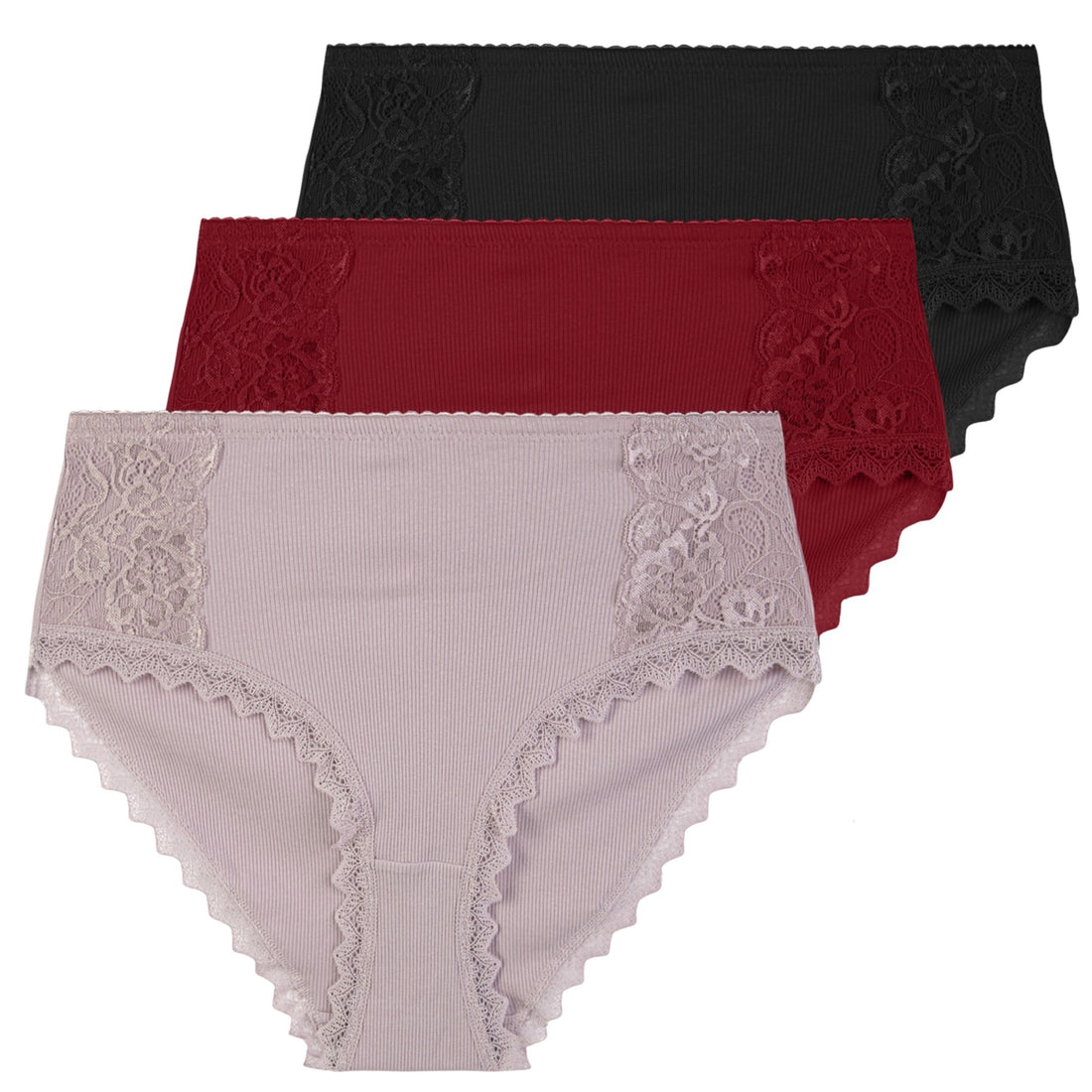 Figi damskie bawełniane maxi bikini z koronką (3-pak)