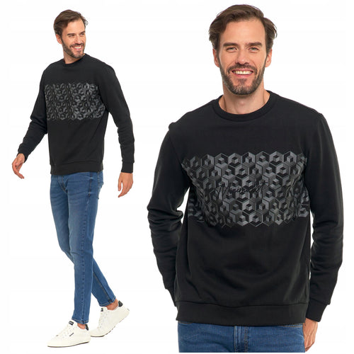 Bluza męska bez kaptura klasyczna czarna z nadrukiem przez głowę