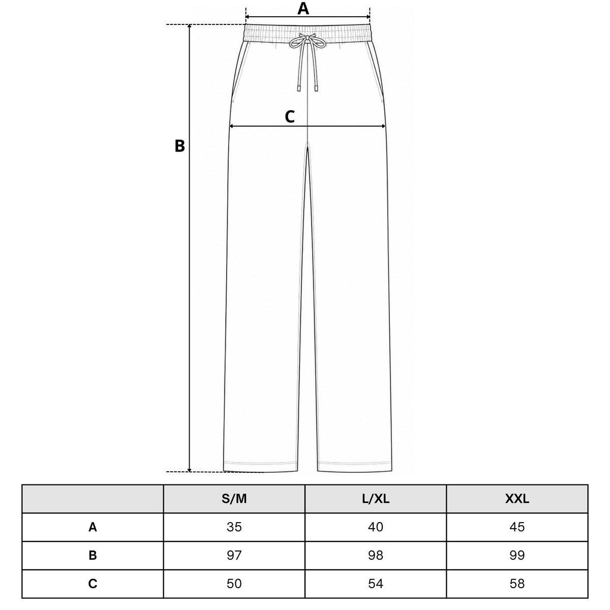 Tabela rozmiarów — Spodnie damskie wide leg – wysoki stan – lekkie
