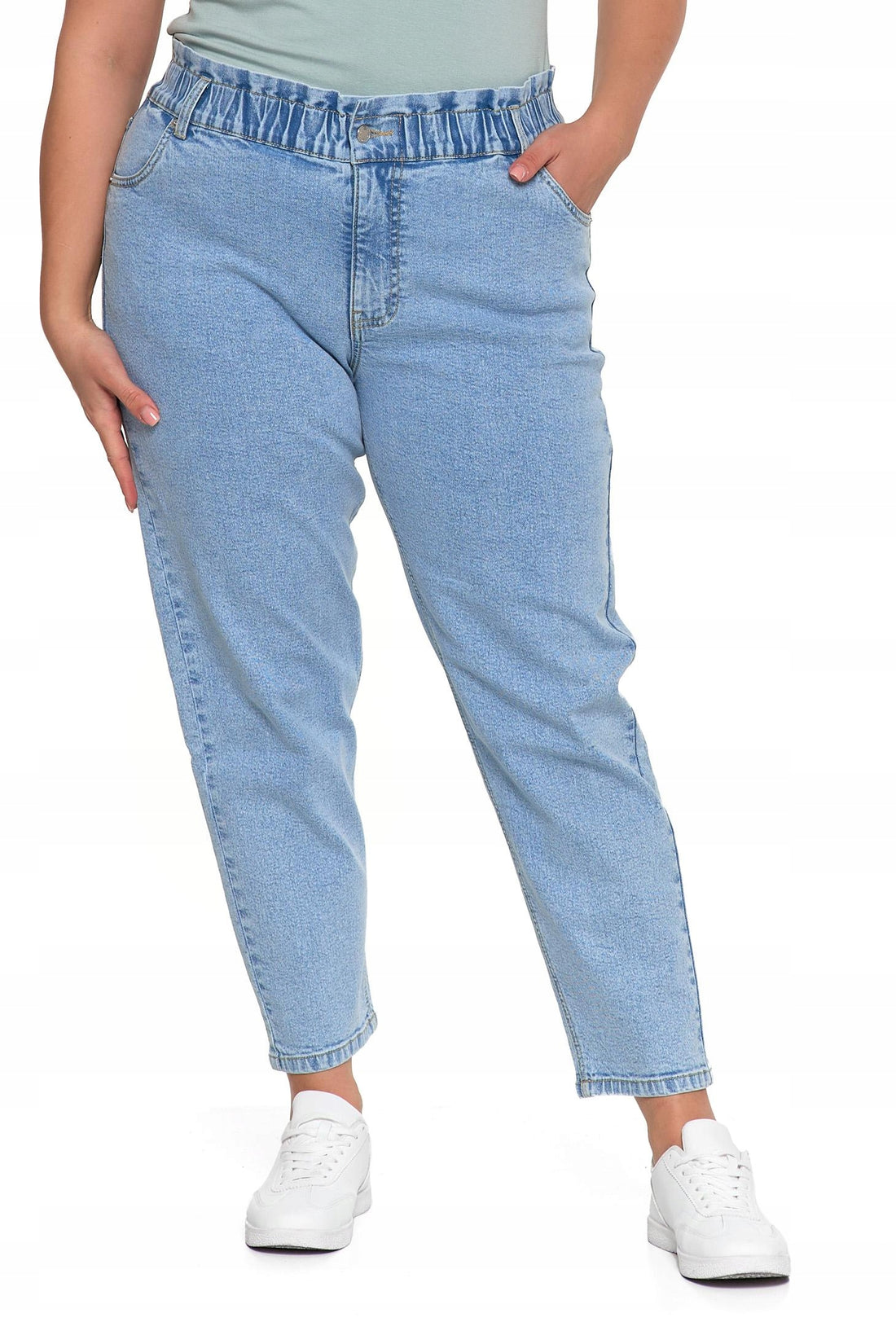 Spodnie jeansowe damskie mom fit wysoki stan luźne modne jeansy r.