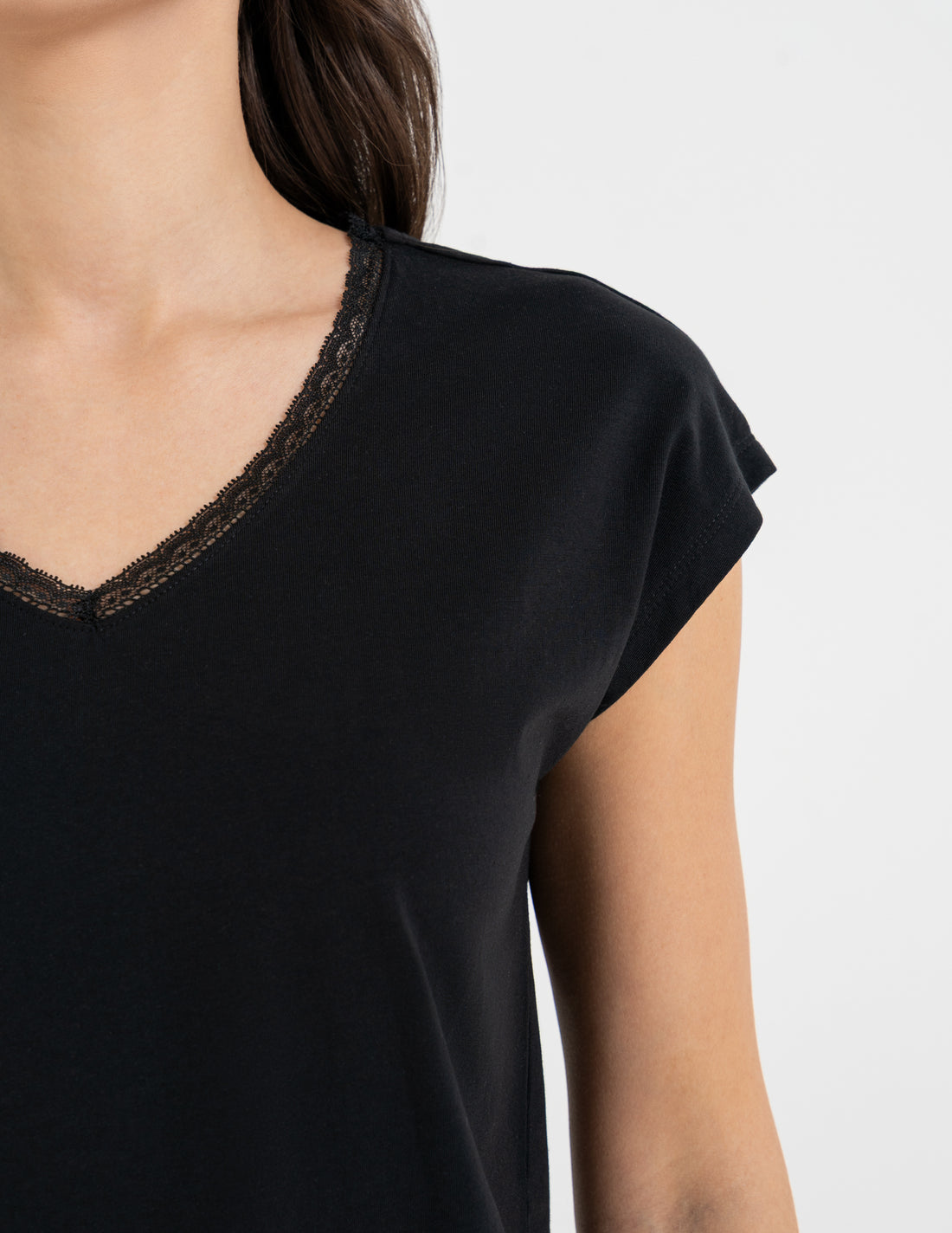 Bluzka damska koronkowy dekolt t-shirt z krótkim rękawem koszulka