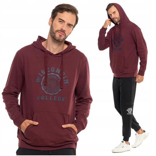 Bluza męska z kapturem przez głowę klasyczna z nadrukiem sportowa