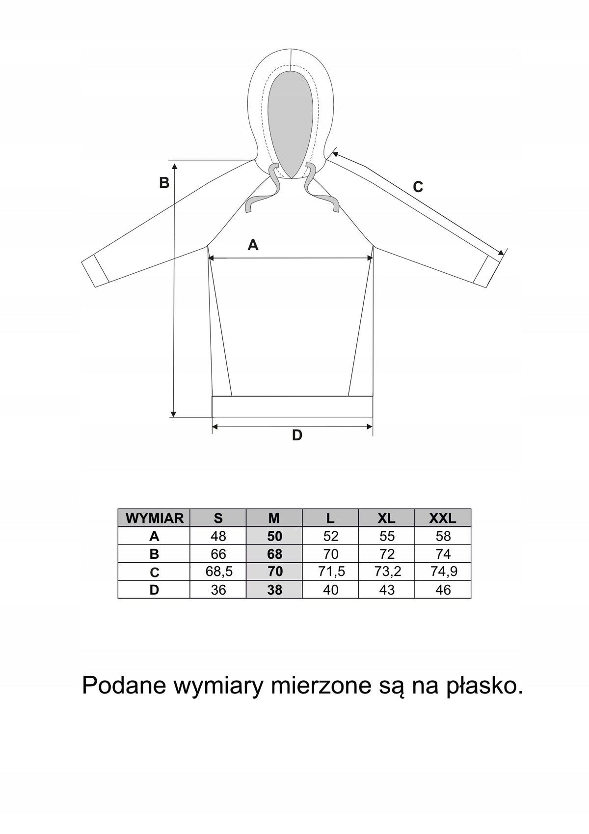 Tabela rozmiarów — Bluza damska dresowa z kapturem