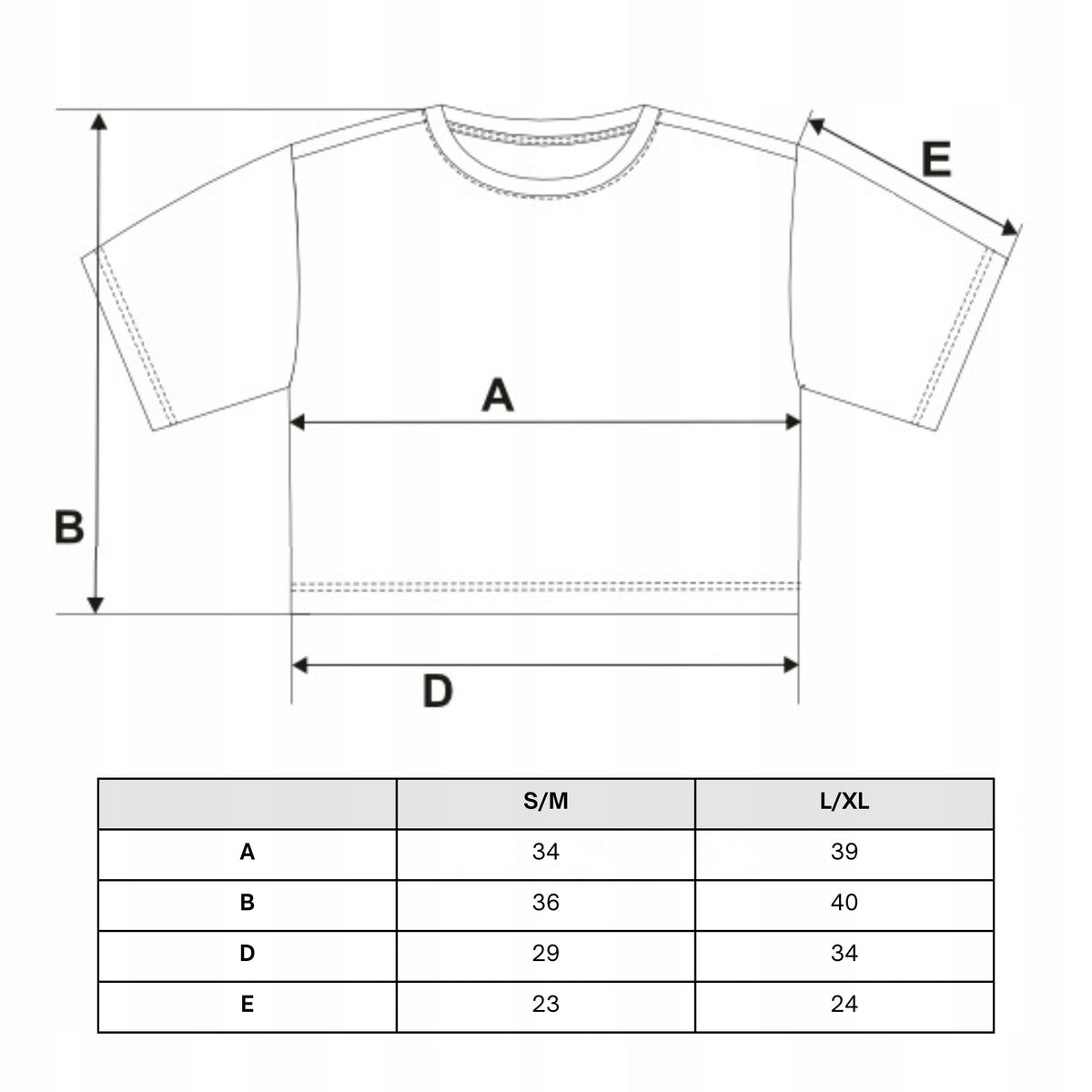 Tabela rozmiarów — Crop-top damski z krótkim rękawem stylowy koszulka sportowa