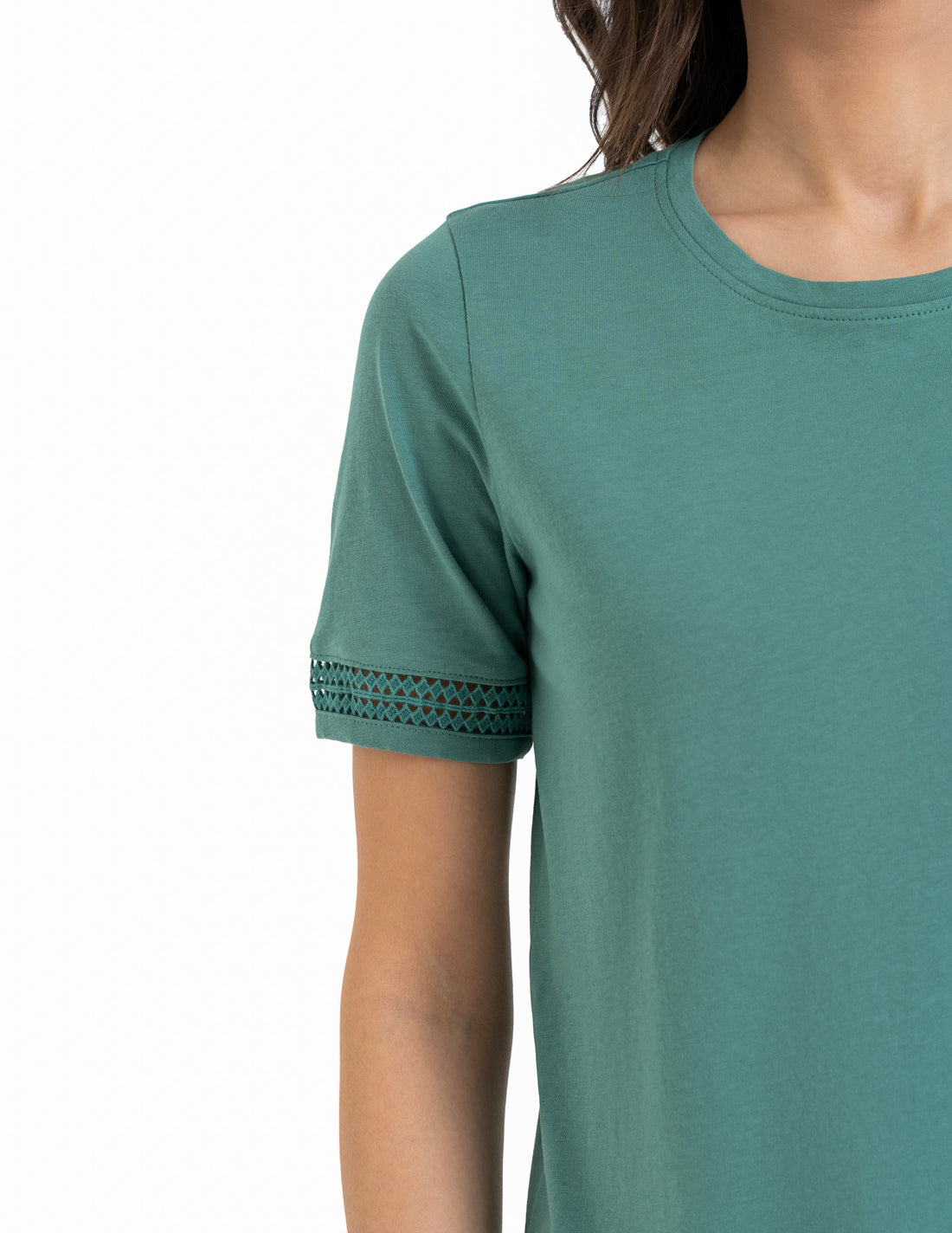 Bluzka damska koszulka gładka krótki rękaw z koronką t-shirt