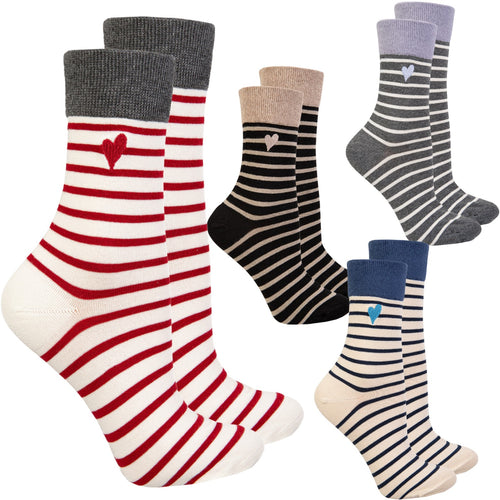Skarpety damskie w paski haft serduszka wysokie skarpetki 4-par