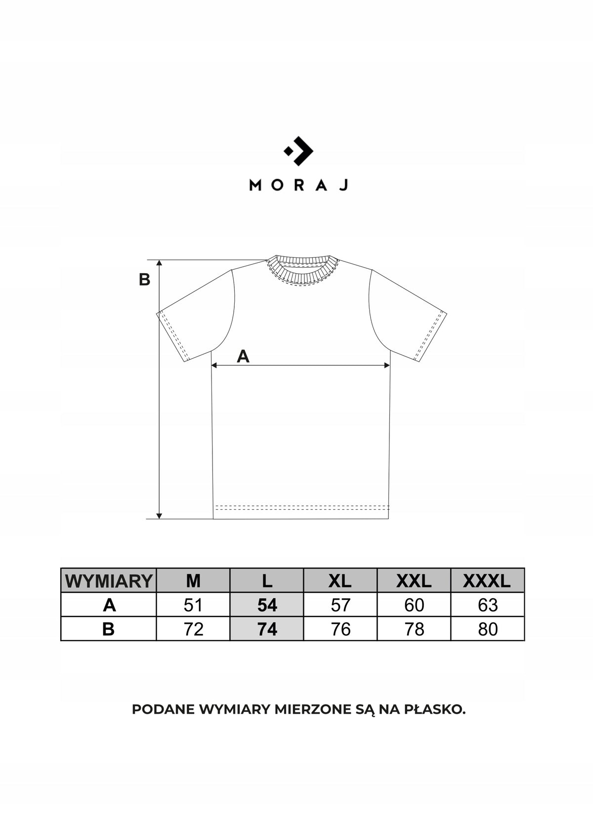 Tabela rozmiarów — T-shirt koszulka krótki rękaw bawełna