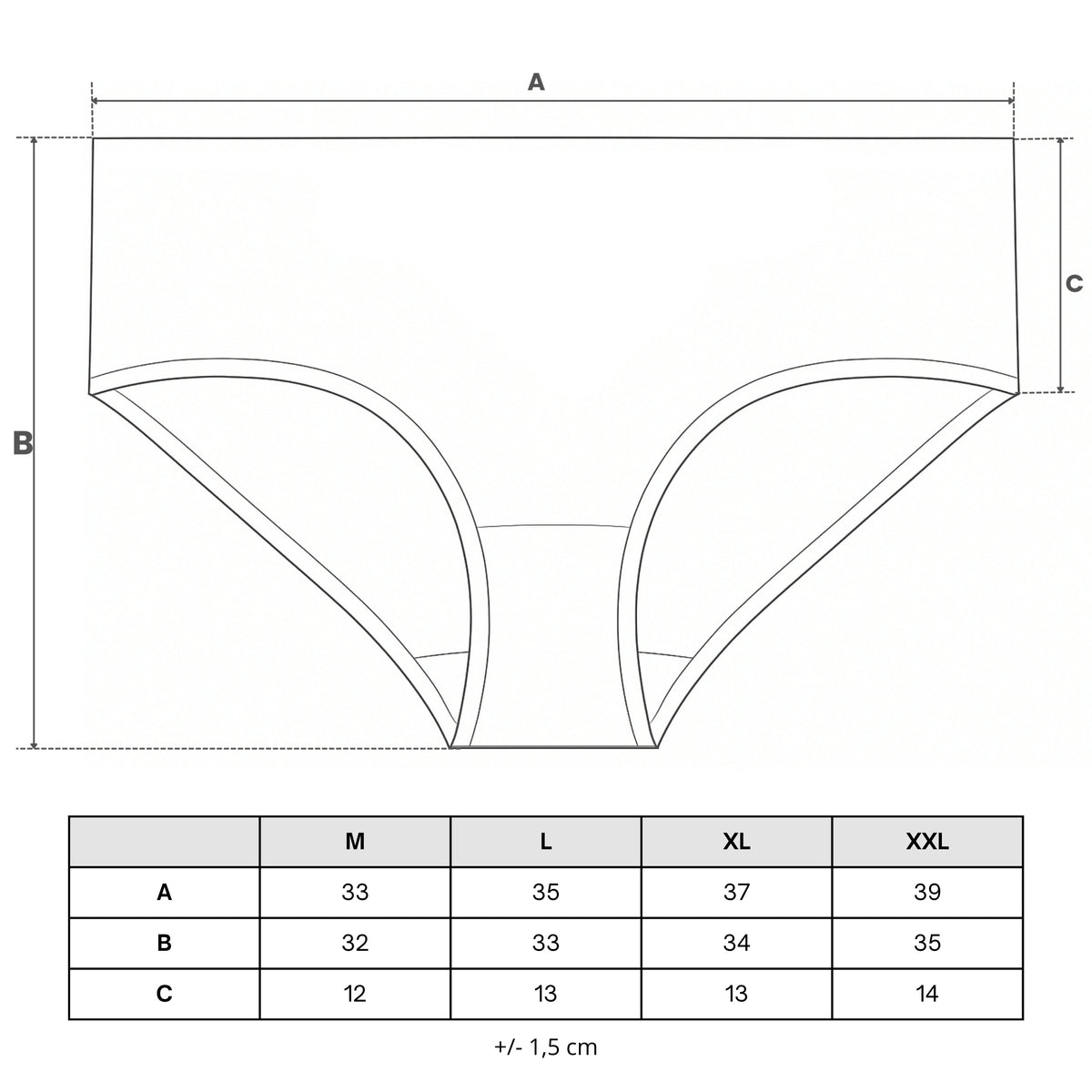 Tabela rozmiarów — Figi damskie bawełniane maxi bikini z wysokim stanem i koronką (3-pak)