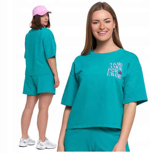 Luźny t-shirt damski koszulka bawełniana bluzka z krótkim rękawem