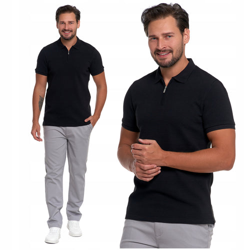 Elegancki t-shirt koszulka polo polówka na zamek krótki rękaw