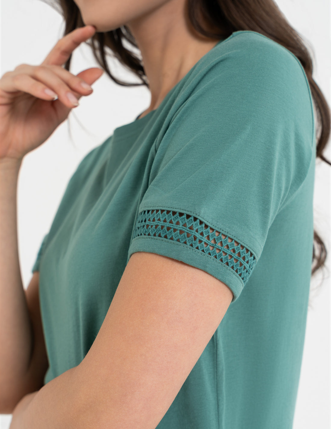 Bluzka damska koszulka gładka krótki rękaw z koronką t-shirt