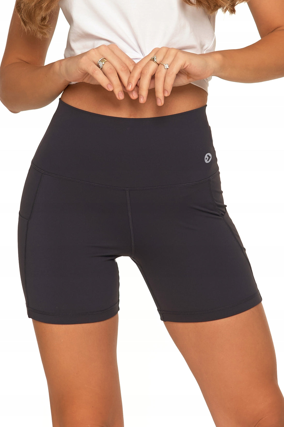 Legginsy kolarki szorty damskie sportowe wysoki stan kieszenie