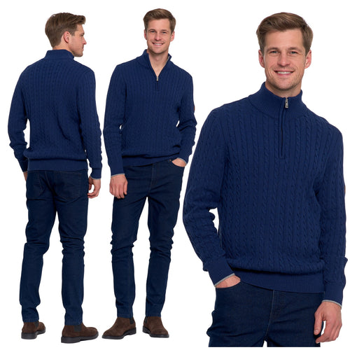 Elegancki sweter męski półgolf klasyczny rozpinany pod szyją