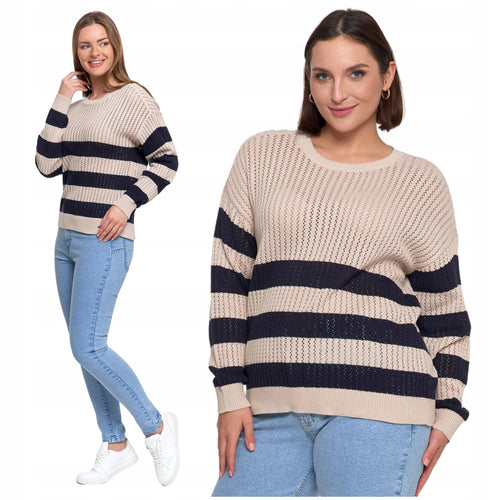 Sweter damski ażurowy delikatny sweterek paski modny wzór kolor
