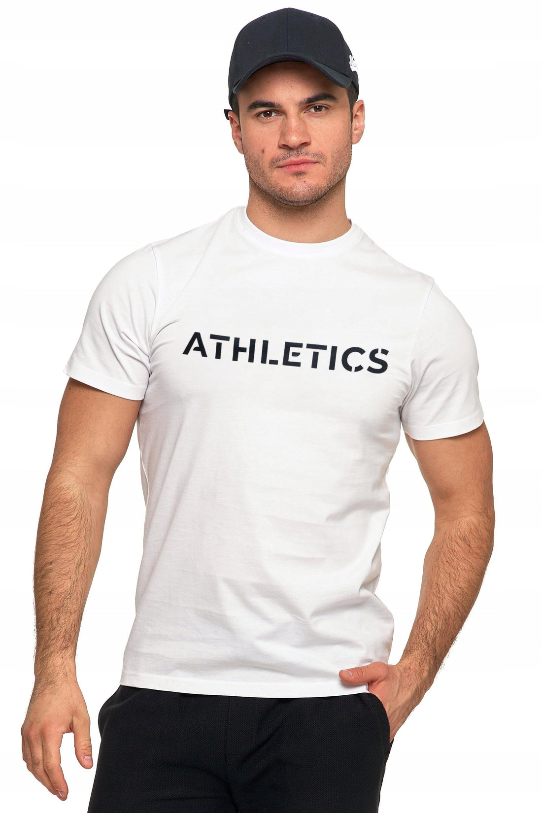 T-shirt męski klasyczny koszulka krótki rękaw gładka biała napis