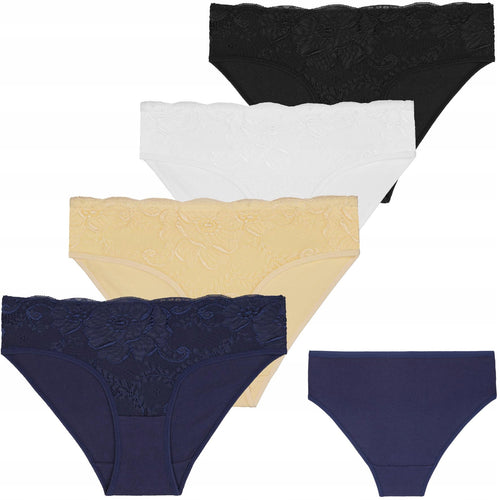 Figi damskie bikini majtki bawełniane koronka w kwiaty modne 4pak