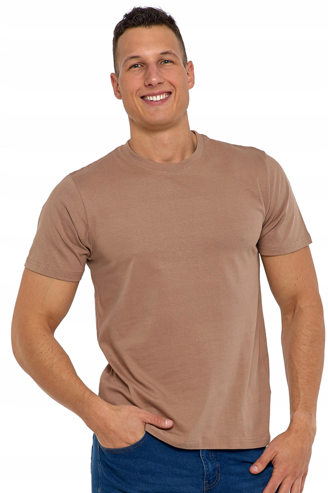 T-shirt koszulka męska bawełniana klasyczna krótki rękaw beżowa