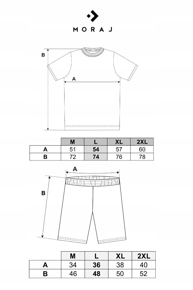 Tabela rozmiarów — Piżama męska dwuczęściowa t-shirt z krótkim rękawem spodenki