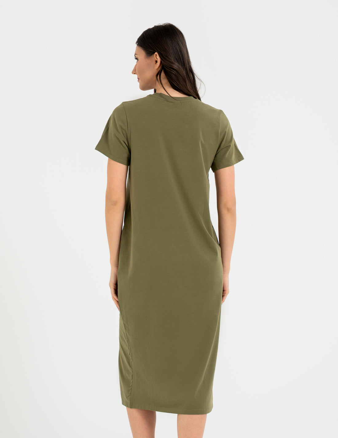 Sukienka damska bawełniana – t-shirt dress – midi z rozcięciami