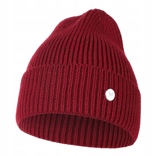 Czapka damska typu beanie modna z ozdobną nicią prążkowana