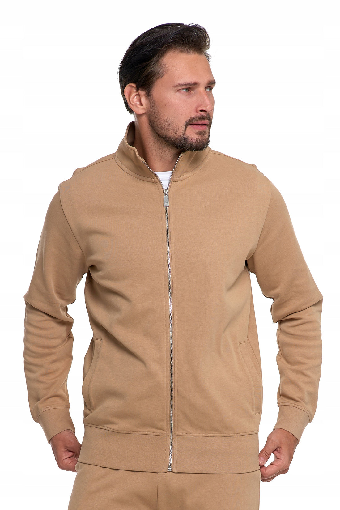 Bluza męska dresowa rozpinana ze stójką gładka z kieszeniami