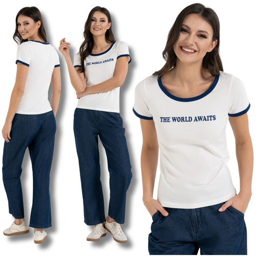T-shirt damski dopasowana koszulka bluzka z napisem wygodna
